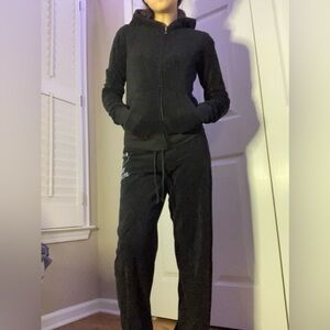 SUPER RARE Y2k Vintage Juicy Couture Black Tracksuit Set-Hoodie & Sweats